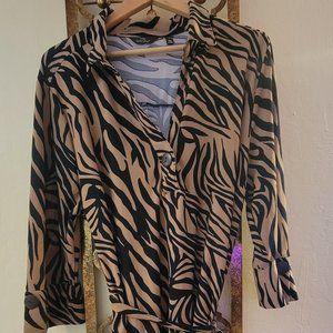 Mlle Gabrielle Zebra Print Belted Dress 3X New